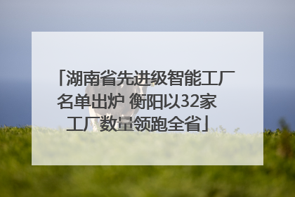 湖南省先进级智能工厂名单出炉 衡阳以32家工厂数量领跑全省
