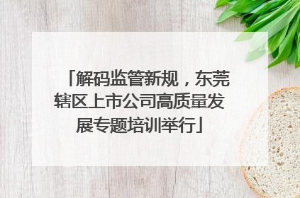 解码监管新规，东莞辖区上市公司高质量发展专题培训举行